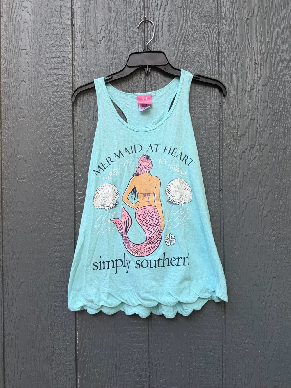 Simply Southern Mermaid Tank Top Medium Pale Blue Racerback Beachy Vibes